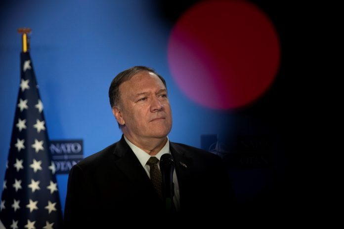 U.S. Secretary of State Pompeo is pictured at NATO headquarters in Brussels