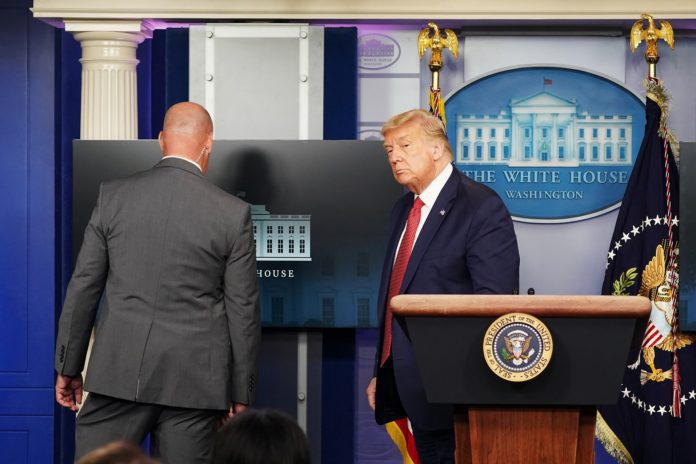 Image: U.S. President Donald Trump holds a coronavirus disease (COVID-19) pandemic briefing at the White House