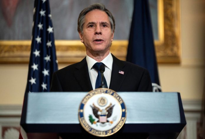 U.S. Secretary of State Antony Blinken speaks at the State Department in Washington